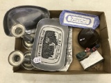 Lot With Pewter Candleholder & Bread Plates, Cast Iron Bud Stocking Hanger, & Hershey Kiss Bank