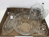 (10) Pcs. Clear Glassware: Heisey Pitcher, Etched Bowl, Vase, Relish, & More As Shown