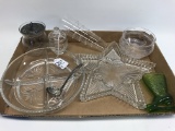 Lot Of Glassware: (2) Heisey Divided Dishes, (2) Condiments, Boot Match Holder, & More As Shown