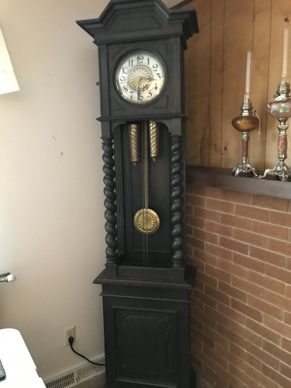 Antique Open Well Tall Clock W/Barley Twist Columns