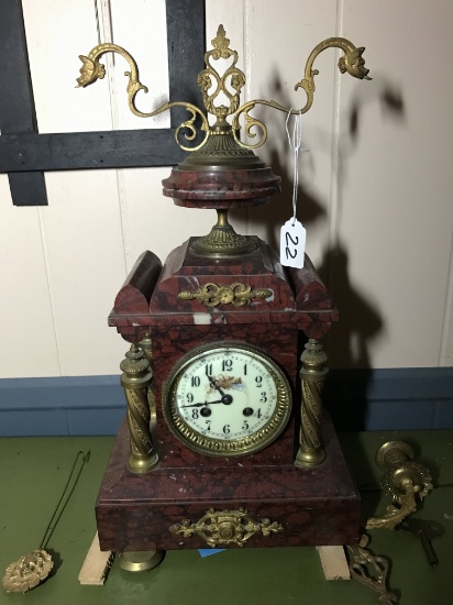 Antique Marble Clock Set W/Matching Candelabra's