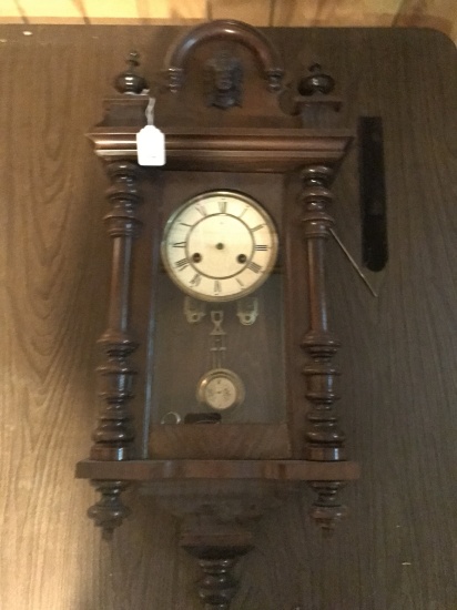 Antique Regulator Wall Clock W/Finials