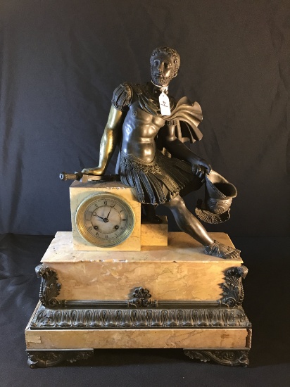 Antique French Marble Figural Shelf Clock W/Bronze Soldier