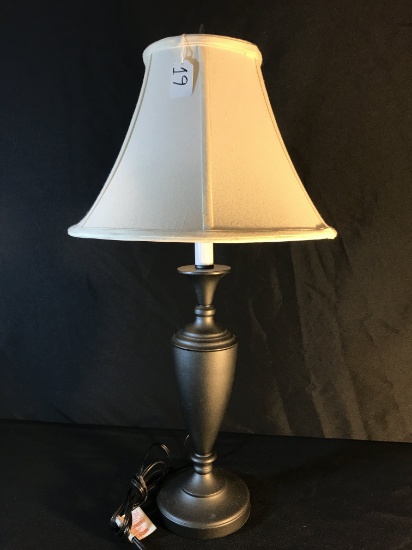 Contemporary Silver-Tone Lamp W/Shade