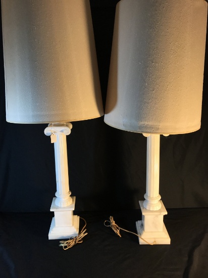 Vintage Pair Of Marble Lamps W/Column Design