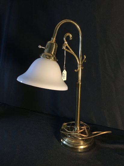 Contemporary Brass Desk Light W/Milk Glass Shade