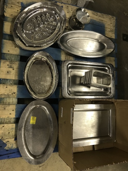 Group of Metal, Commercial Grade Metal Serving Platters and Trays