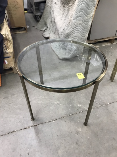 Brass and Glass End Table, 25" Diameter, 20' Tall