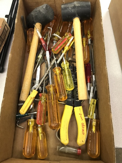 Box of Screwdrivers, Rubber Mallets and More
