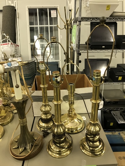 Group of Five Brass Lamps, Approx 17" Tall