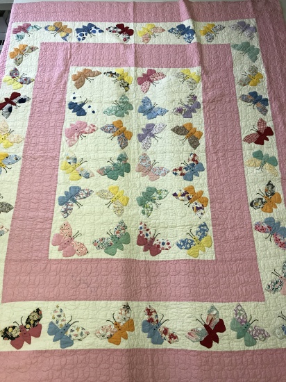 Hand Stitched Butterfly Quilt Is Appox. 74" x 87"