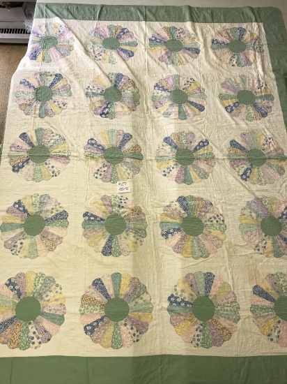 Hand Stitched Quilt In Dresden Plate Pattern  78" x 91"