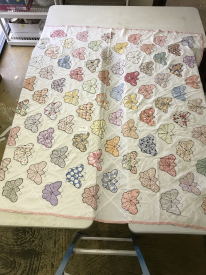 Hand/Machine Stitched Quilt Top With Butterflies  80" x 82"