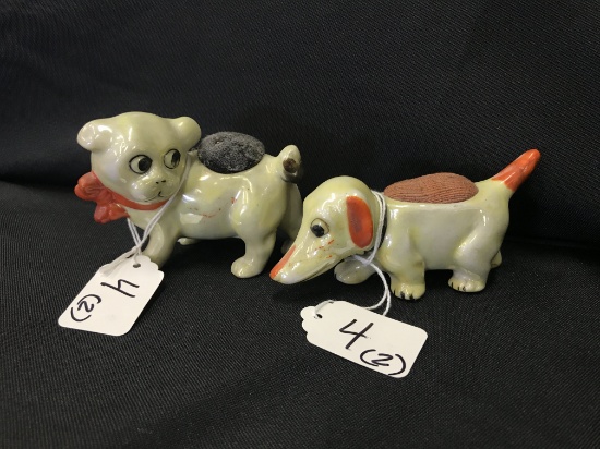 Pair Of Figural Dog Pin Cushions 1950's & 1960's Japan  2.75"T.