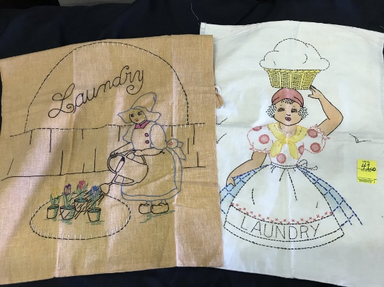 Pair Of Vintage Embroidered Laundry Bags
