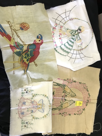 Lot Of (6) Vintage Embroidered Items