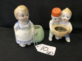 Pair Of Figural Children Pin Cushions 1950's & 1960's Japan  Tallest Is 3.5