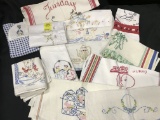 Lot Of (12) Vintage Tea Towels-Some Embroidered