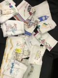 Lot Of (12) Vintage Tea Towels-Some Embroidered