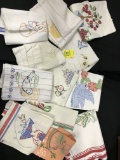 Lot Of (12) Vintage Tea Towels-Some Embroidered