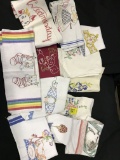 Lot Of (12) Vintage Tea Towels-Some Embroidered