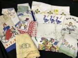 Lot Of (12) Vintage Tea Towels-Some Embroidered