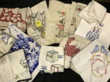 Lot Of (12) Vintage Tea Towels-Some Embroidered