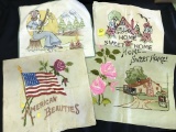 Lot Of (4) Vintage Embroidered Pillowcase Covers-Avg.Size 15