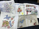 Lot Of (5) Vintage Embroidered Pillowcase Covers-Avg.Size 15