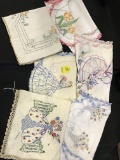 Lot Of (6) Vintage Embroidered Scarves & Misc. As Shown