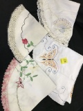 Lot Of (4) Vintage Embroidered Round Tablecloths