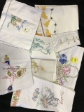 Lot Of (8) Vintage Embroidered Scarves & Misc. As Shown