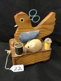 Vintage Wooden Figural Hen Sewing Caddy  7