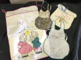Lot Of (4) Vintage Embroidered Laundry/Clothespin/Hankerchief Bags
