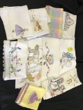 Lot Of (10) Vintage Embroidered Tea Towels