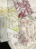 Lot Of (5) Red/White Embroidered Table Clothes Or Scarves