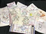 Lot Of (12) Vintage Embroidered Tea Towels W/Days Of The Week