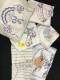 Lot Of (6) Vintage Embroidered Scarves Or Table Cloths