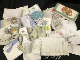 Lot Of (20) Vintage Embroidered Table Clothes, Tea Towels, Hankies, & Releated Items