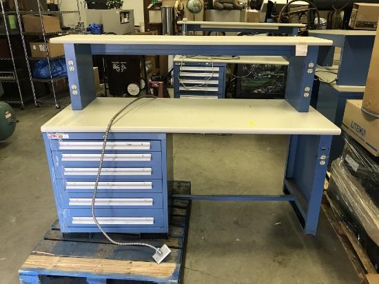 Heavy Duty Lyon Modular 2-Tier Work Benches W/Outlets