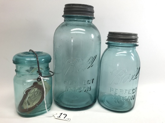 (3) Ball Aqua Canning Jars-Pint, Quart, & 1/2 Gallon