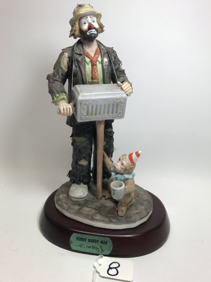 "Hurdy Gurdy Man" 12"T.Clown Figurine From The Emmett Kelly, Jr. Signature Collection By Flambro