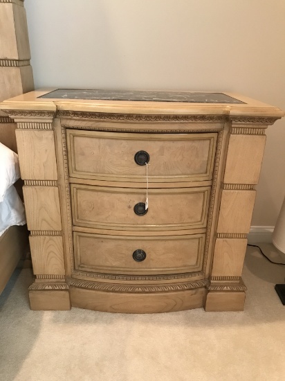 Beautiful 3-Drawer Nightstand W/Marble Inlaid Top By Collezione Europa