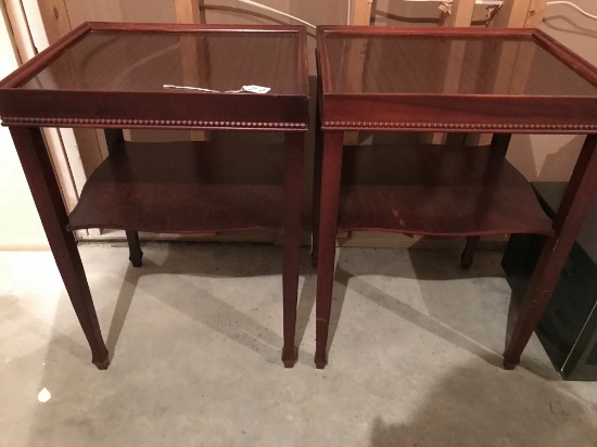 Pair Of 50's Era Matching Mahogany Stain Tables  16" x 19" x 27" Tall