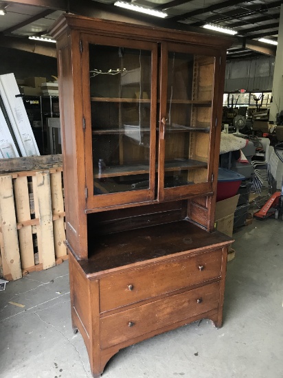 Antique 2-Piece Oak Store Cabinet