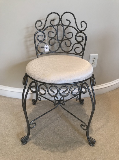 Wrought Iron Vanity Chair W/Padded Seat Is 28" Tall