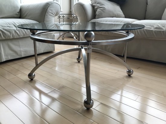 Quality Designer Glass Top Coffee Table  37.5" Dia. X 19" Tall