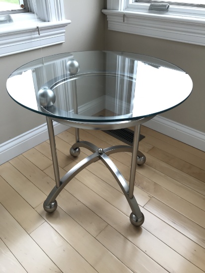 Quality Designer Glass Top Side Table  25" Dia. X 22" Tall