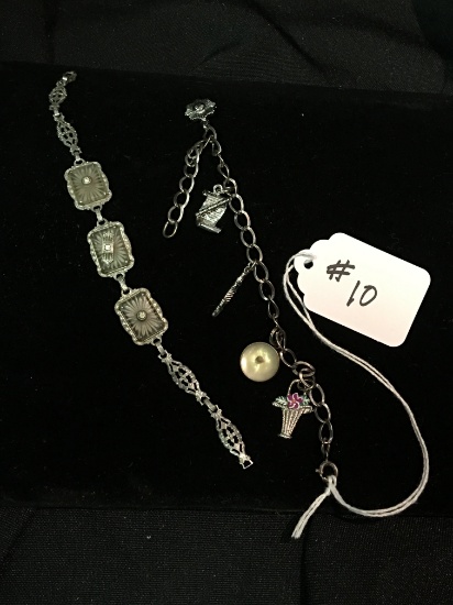 Sterling Charm Bracelet with Unmarked Charms and and Unmarked Bracelet