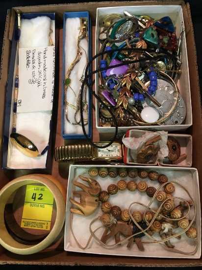 Lot Of Costume Jewelry: Wooden Carved Pcs., Bracelets, Watch, Pendants-Lots In Here!
